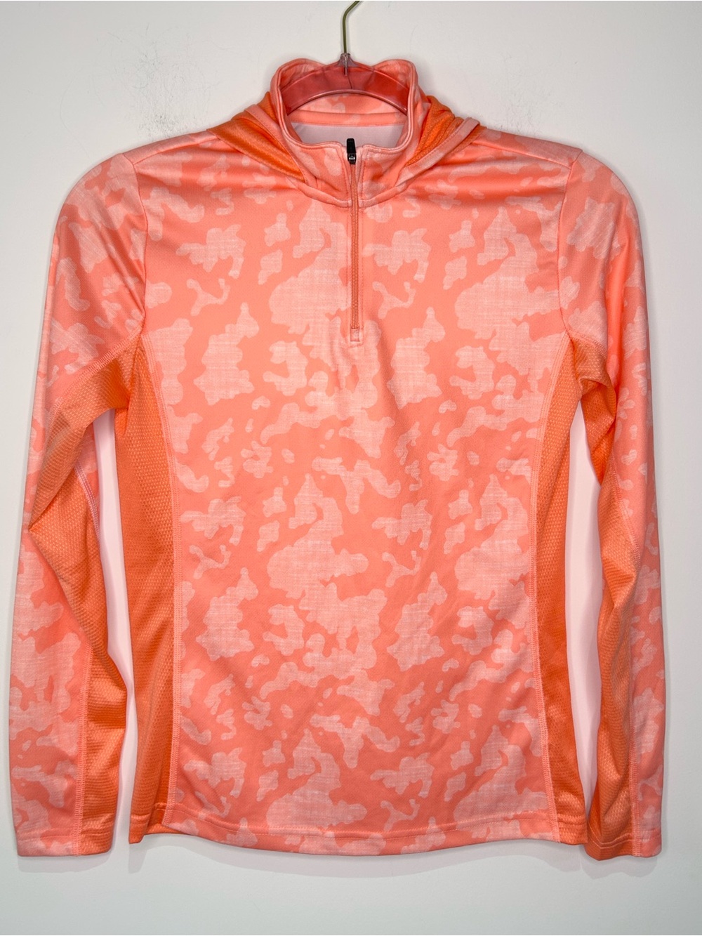 Huk Fishing Performance Hoodie 1/4 Zip Sun Shirt orange coral Camo XS UPF
